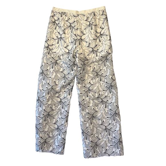 Maria Grazia Severi White Women's 46 Pants White Black Floral Flowy Quiet Luxury - Picture 2 of 7